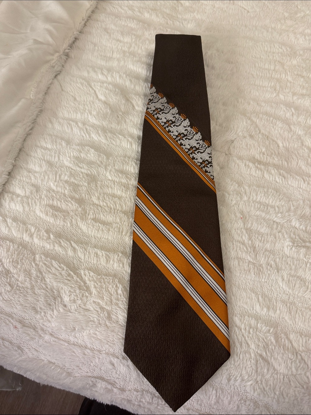 Forte Brown Tie with Orange and White Stripes and Paisley Band